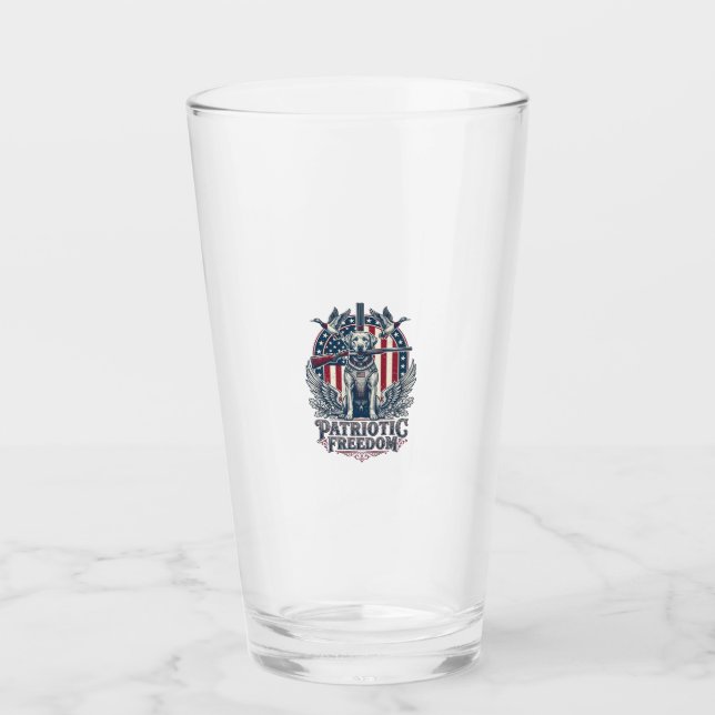 Patriotic Duck Hunter Dog Vector Graphic Tee_1 Glass (Front)