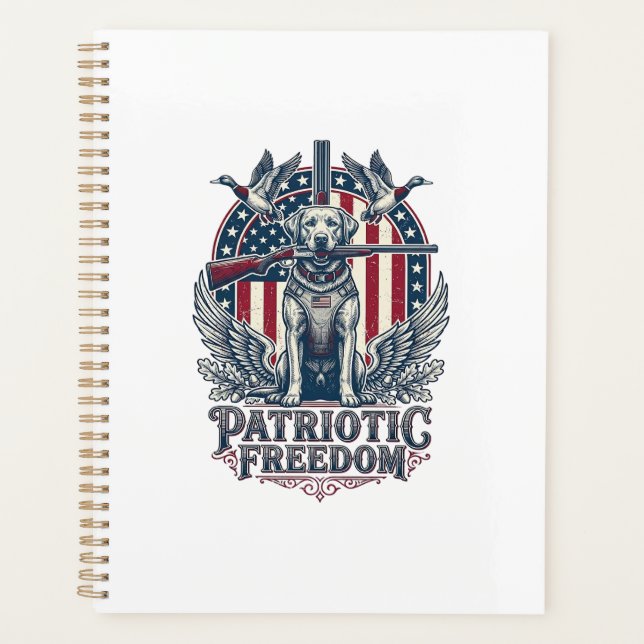 Patriotic Duck Hunter Dog Vector Graphic Tee_1 Planner (Front)