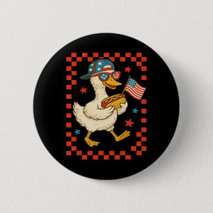 Patriotic Duck With Hot Dog And Flag Funny 4th Of  6 Cm Round Badge