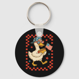 Patriotic Duck With Hot Dog And Flag Funny 4th Of Key Ring