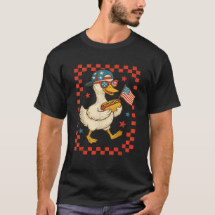 Patriotic Duck with Hot Dog and Flag Funny 4th of T-Shirt