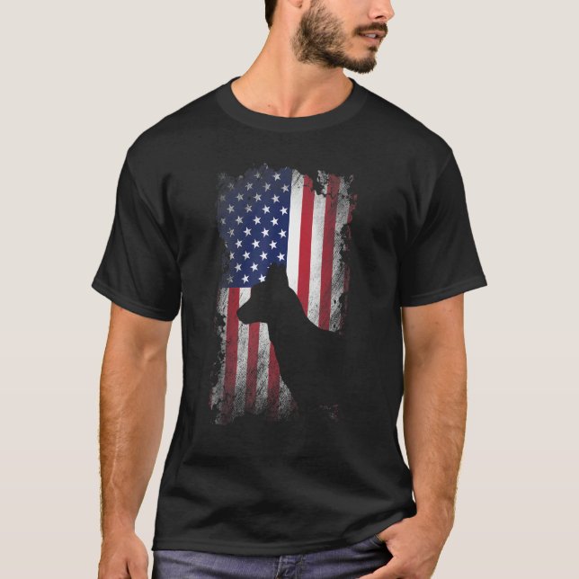 Patriotic Dutch Shepherd American Flag Cool Dog T-Shirt (Front)