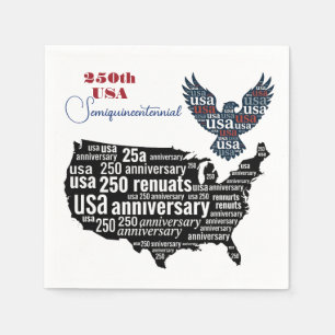 Patriotic Eagle 250th USA Map Red Blue Vintage Art Napkin