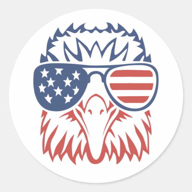 Patriotic Eagle 4th of July American Flag Glasses  Classic Round Sticker (Front)