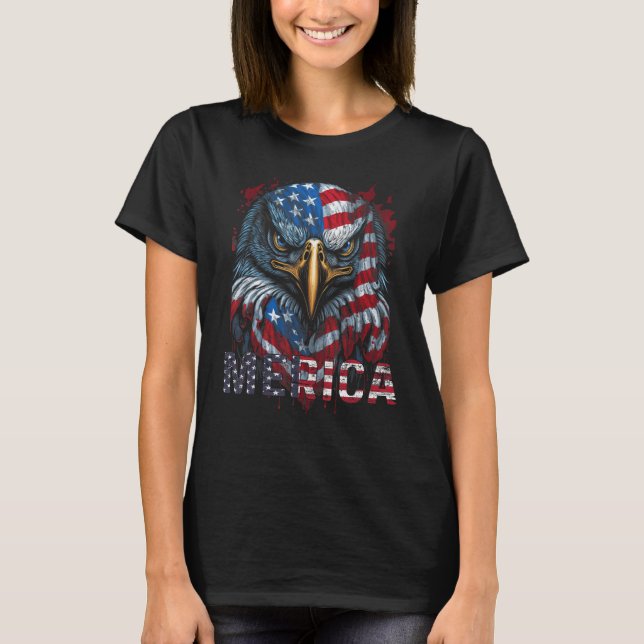 Patriotic Eagle 4th of July USA American Flag Meri T-Shirt (Front)