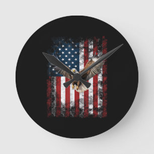 Patriotic Eagle 4th of July USA American Flag Round Clock