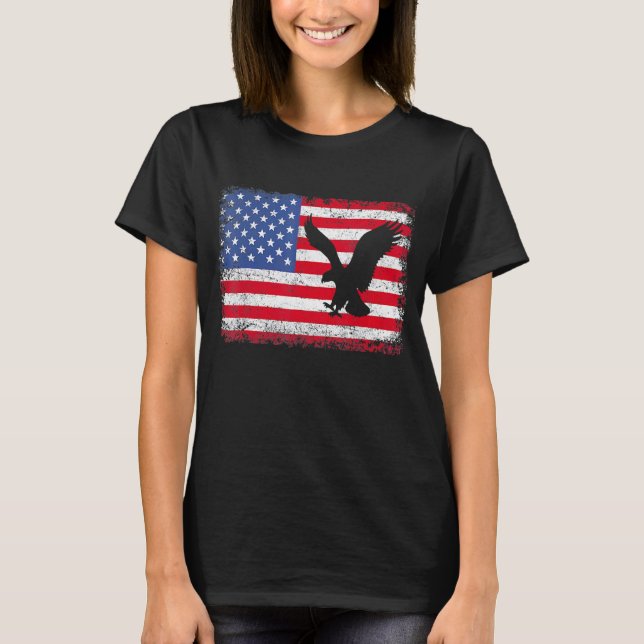 Patriotic Eagle  4th Of July Usa American Flag T-Shirt (Front)