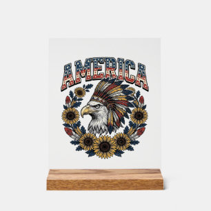 Patriotic Eagle America Sunflower Vintage Acrylic Sign
