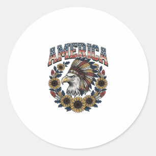 Patriotic Eagle America Sunflower Vintage Classic Round Sticker