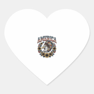 Patriotic Eagle America Sunflower Vintage Heart Sticker