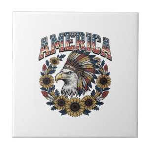Patriotic Eagle America Sunflower Vintage Tile