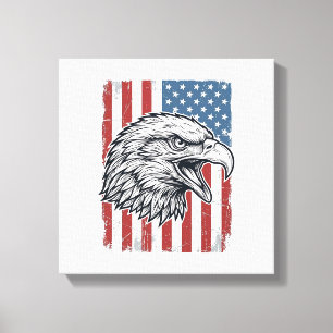 Patriotic Eagle American Flag Vintage Engraving_1 Canvas Print