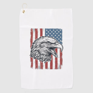 Patriotic Eagle American Flag Vintage Engraving_1 Golf Towel