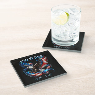 Patriotic Eagle and Flag 250 Years 1776-2026 Glass Coaster