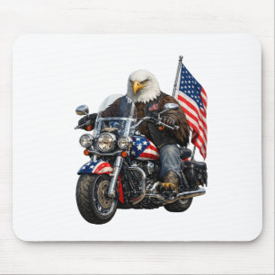 Patriotic Eagle Biker Riding American Flag Motorcy Mouse Mat