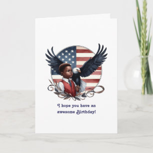 Patriotic Eagle & Boy All American Birthday Card