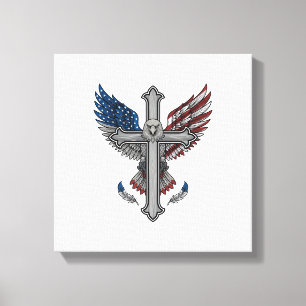 Patriotic Eagle Cross Vintage Engraving Vector Des Canvas Print