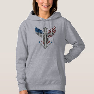 Patriotic Eagle Cross Vintage Engraving Vector Des Hoodie