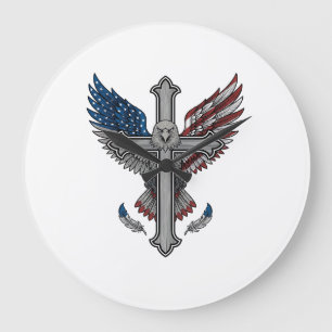 Patriotic Eagle Cross Vintage Engraving Vector Des Large Clock