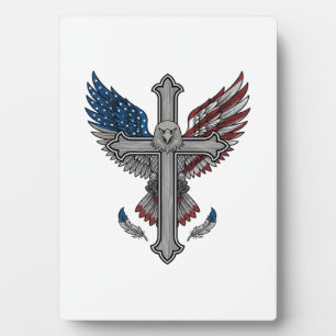 Patriotic Eagle Cross Vintage Engraving Vector Des Plaque