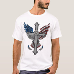 Patriotic Eagle Cross Vintage Engraving Vector Des T-Shirt