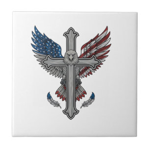 Patriotic Eagle Cross Vintage Engraving Vector Des Tile