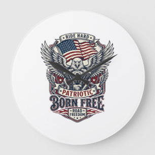 Patriotic Eagle Engine Biker Road Freedom Patriot Large Clock