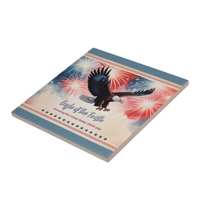 Patriotic Eagle Fireworks 1776–2026 US Keepsake Tile (Side)