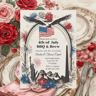 Patriotic Eagle Fireworks 4th of July BBQ & Brew Invitation