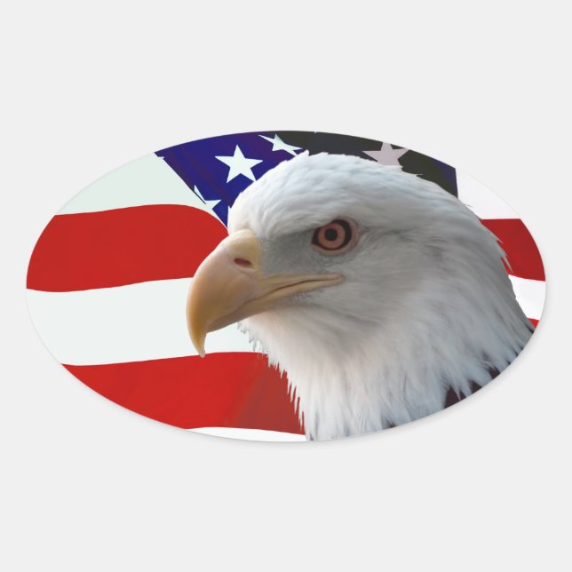 Patriotic Eagle & Flag Oval Sticker (Front)