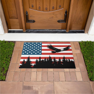 Patriotic eagle flag trees doormat