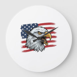 Patriotic Eagle Flag Vintage Vector Design_1 Large Clock