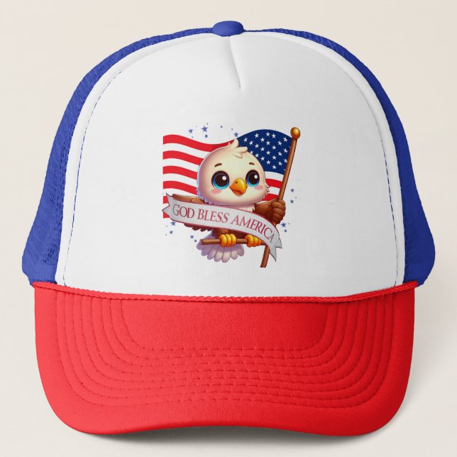 Patriotic Eagle GOD BLESS AMERICA flag, USA 🦅🇺🇸 Trucker Hat (Front)
