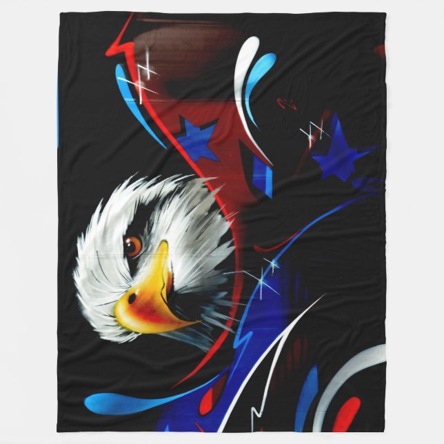 Patriotic Eagle Graffiti Fleece Blanket (Front)