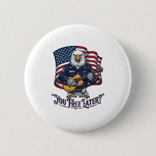 Patriotic Eagle Guitar Vintage 6 Cm Round Badge