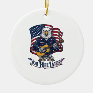 Patriotic Eagle Guitar Vintage Ceramic Tree Decoration