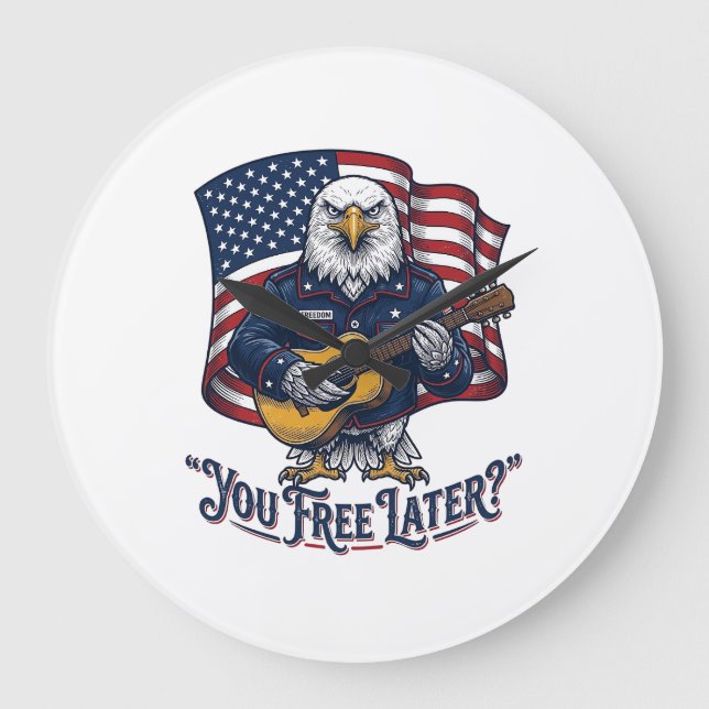 Patriotic Eagle Guitar Vintage Large Clock (Front)