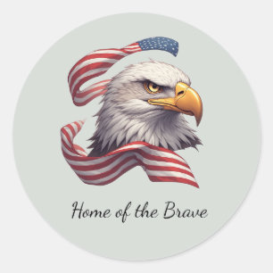 Patriotic Eagle Home of the Brave, American Flag Classic Round Sticker