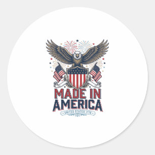 Patriotic Eagle Made in America 4th of July Shirt_ Classic Round Sticker