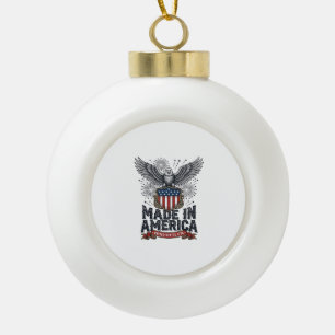 Patriotic Eagle Made in America Vintage Ceramic Ball Christmas Ornament