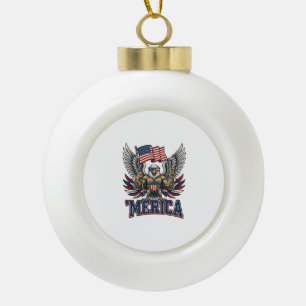 Patriotic Eagle Merica Vintage Vector Shirt Design Ceramic Ball Christmas Ornament