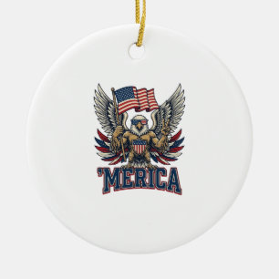 Patriotic Eagle Merica Vintage Vector Shirt Design Ceramic Tree Decoration