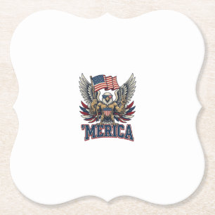 Patriotic Eagle Merica Vintage Vector Shirt Design Paper Coaster