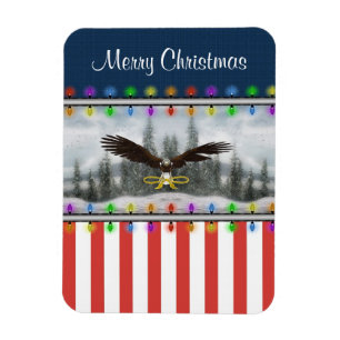 Patriotic Eagle Merry Christmas Square Magnet