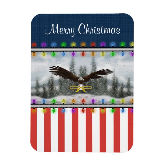Patriotic Eagle Merry Christmas Square Magnet (Vertical)