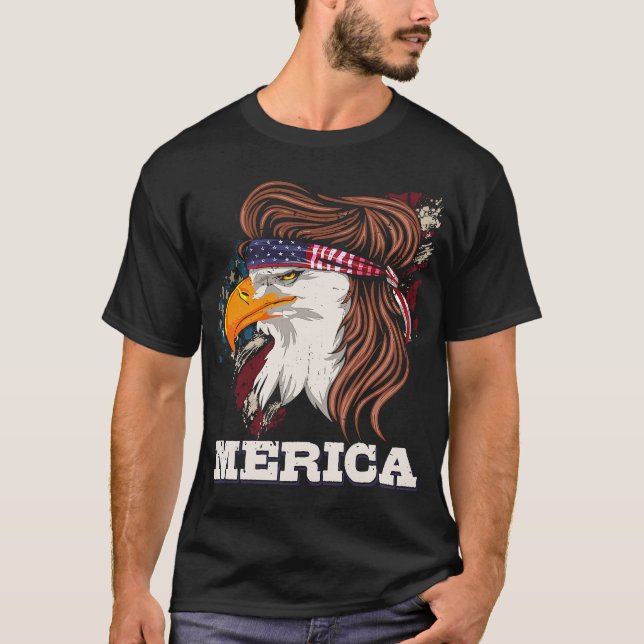 Patriotic Eagle Mullet 4th of July American Pride T-Shirt (Front)