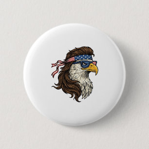 Patriotic Eagle Mullet Vintage Engraving Vector De 6 Cm Round Badge