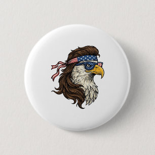 Patriotic Eagle Mullet Vintage Engraving Vector De 6 Cm Round Badge