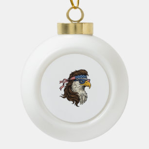 Patriotic Eagle Mullet Vintage Engraving Vector De Ceramic Ball Christmas Ornament