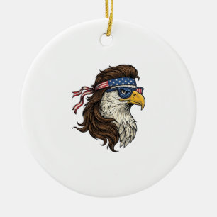 Patriotic Eagle Mullet Vintage Engraving Vector De Ceramic Tree Decoration
